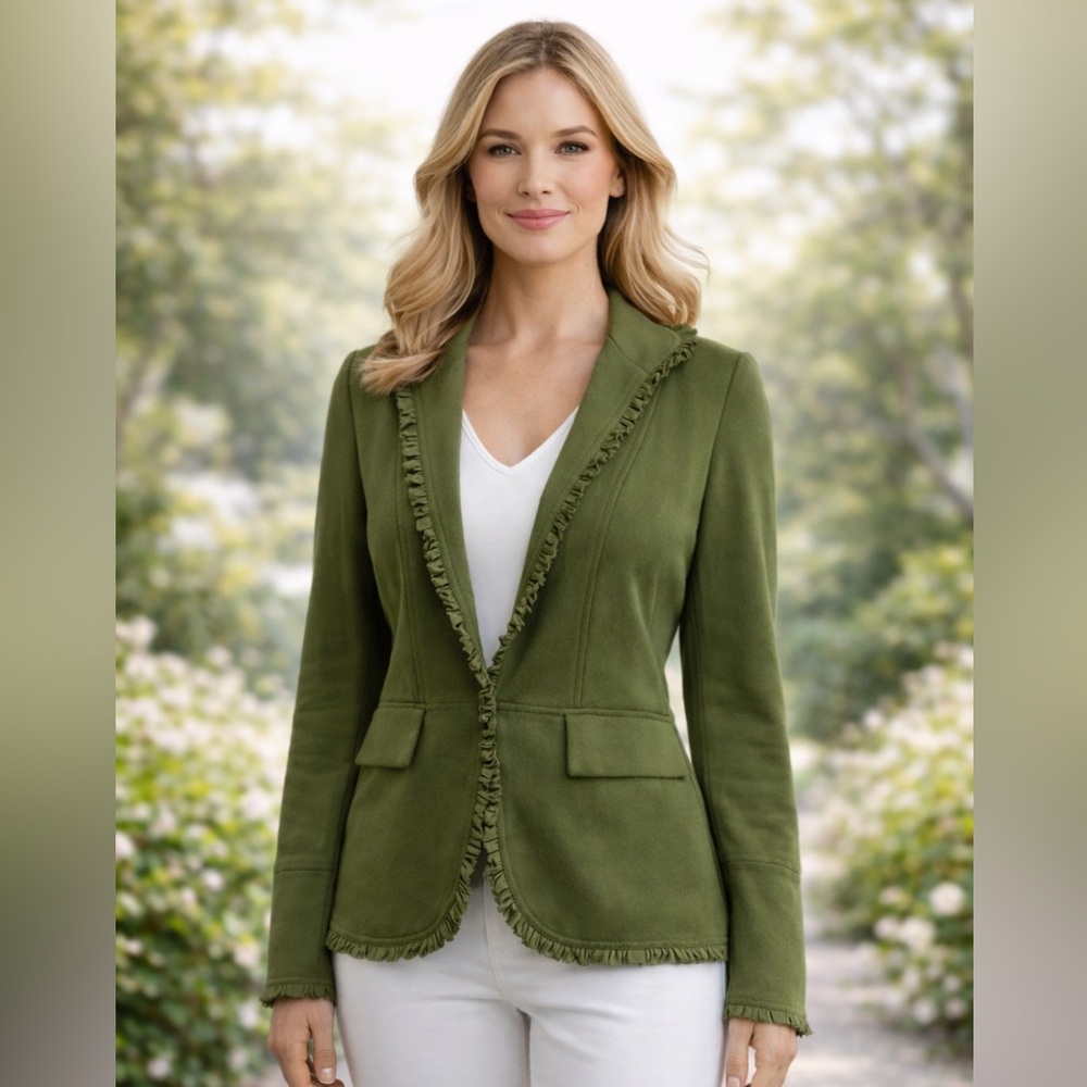 Chico's Fringed Olive Olive Green Blazer